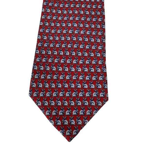VTG Brooks Brothers Makers Neck Tie All Silk Red Blue Bunny Rabbit Made USA Mens - Picture 1 of 6